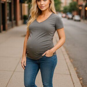 GAP MATERNITY True Skinny Jeans 12 R Medium Wash Elastic Band Waist Selvedge